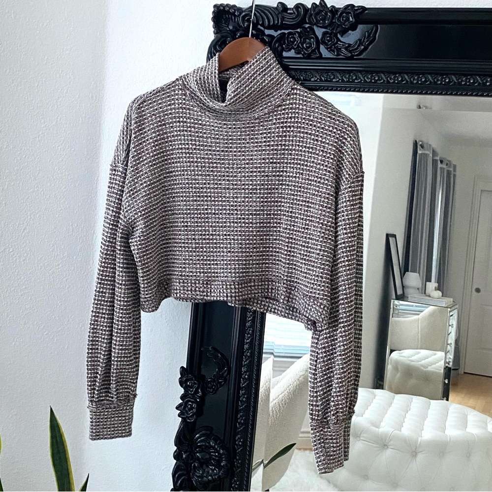 Free People | Women's Maroon & White Lightweight Cropped Cowl Neck Sweater